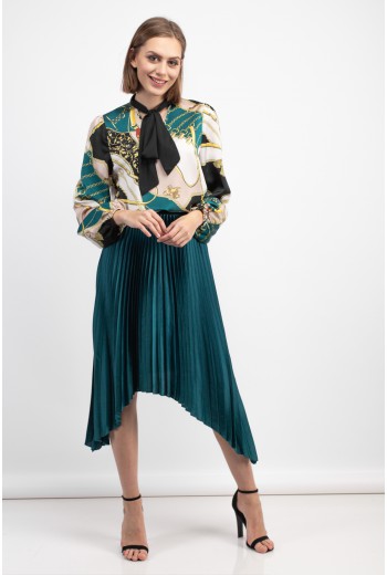 Green asymmetrical midi skirt